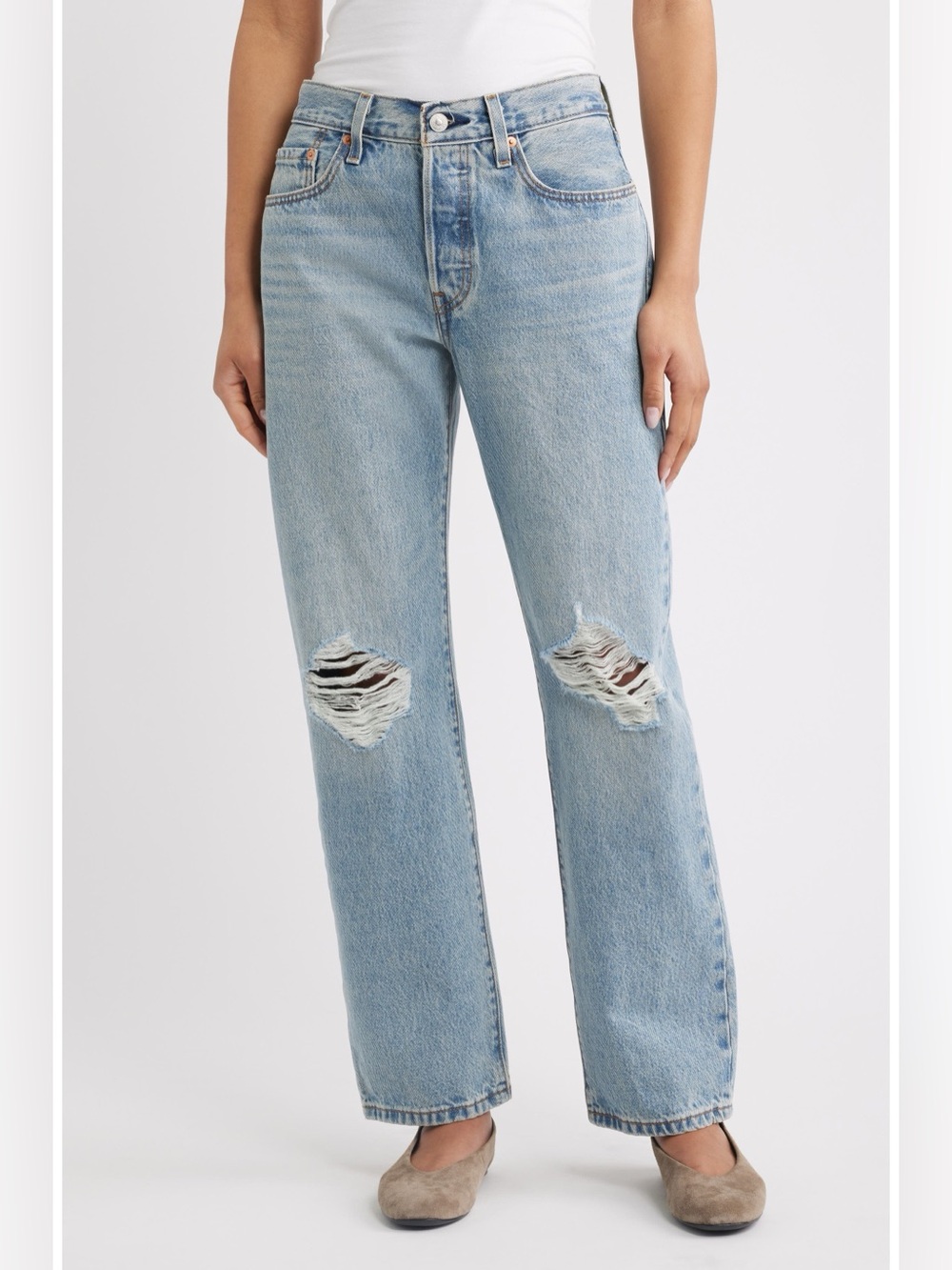Levi’s Premium 501 ’90s Straight Leg Jeans W24 L30 Light Wash Distressed